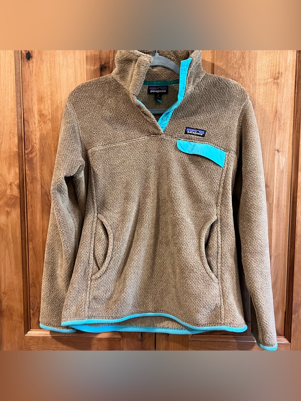 Patagonia Snap-T Brown Polartec Fleece Pullover with Turquoise Accents